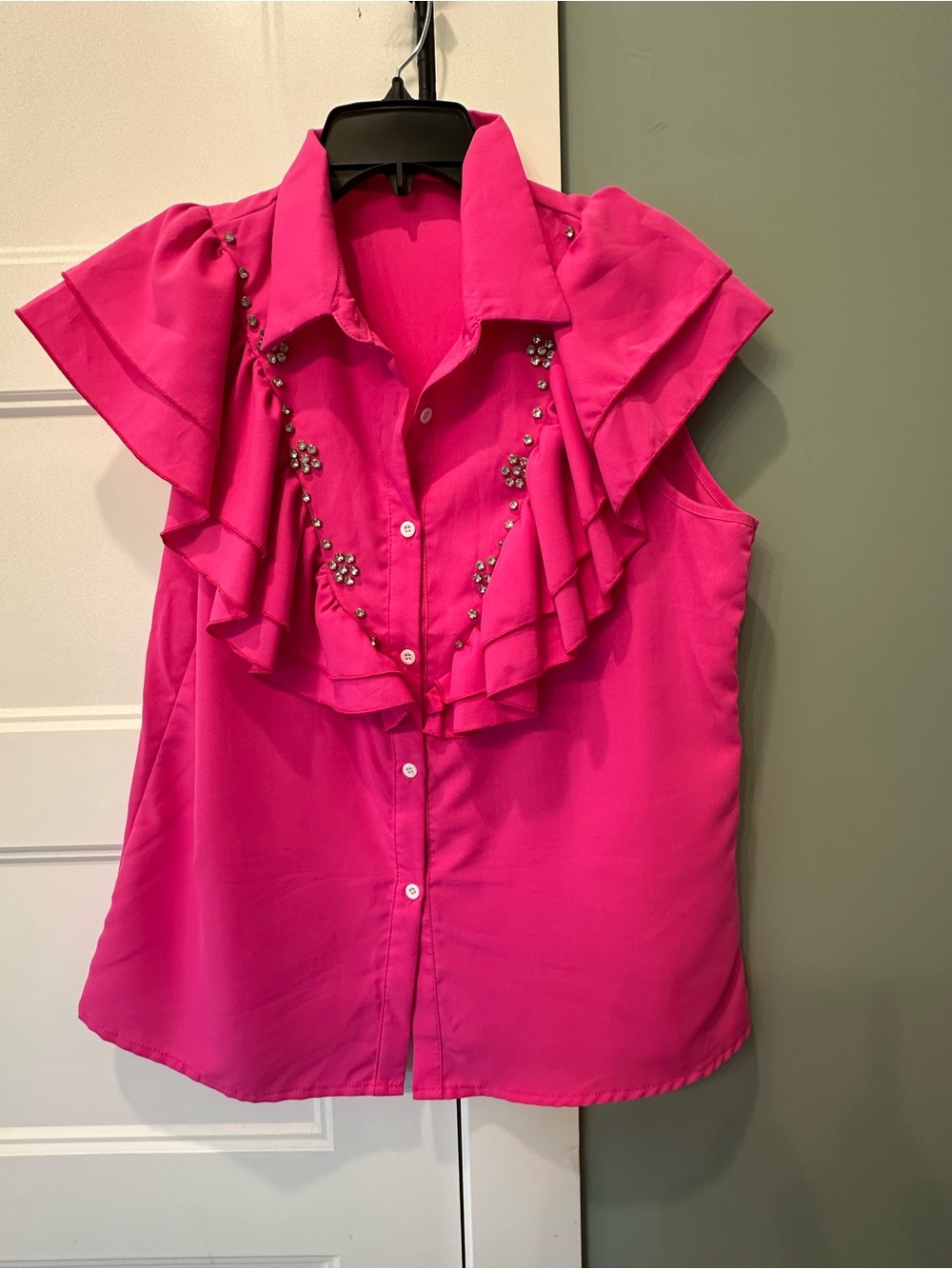 Women's Ruffle Button-Front Blouse - Hot Pink